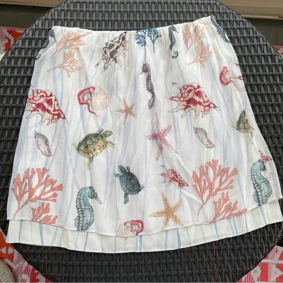 Club Monaco Lynix Seashell Print Summer White Silk Skirt Size 4 - Picture 3 of 13